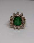 2.9 CT Emerald Cut Natural Emerald Ring with Natural Pear Diamond Halo