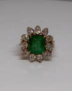 2.9 CT Emerald Cut Natural Emerald Ring with Natural Pear Diamond Halo
