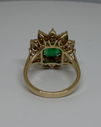 2.9 CT Emerald Cut Natural Emerald Ring with Natural Pear Diamond Halo