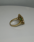 2.9 CT Emerald Cut Natural Emerald Ring with Natural Pear Diamond Halo