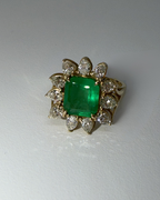 2.9 CT Emerald Cut Natural Emerald Ring with Natural Pear Diamond Halo