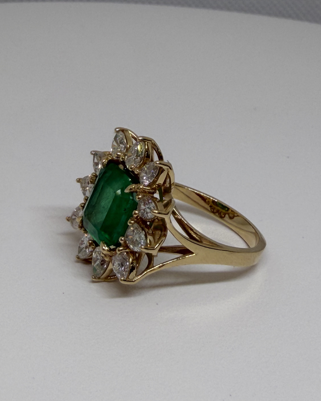 2.9 CT Emerald Cut Natural Emerald Ring with Natural Pear Diamond Halo