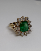 2.9 CT Emerald Cut Natural Emerald Ring with Natural Pear Diamond Halo