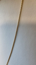 chino link chain in 18K solid gold, sclose up shot, on white necklace display | Gado Jewellers, Mississauga Ontario Fine Jewelry