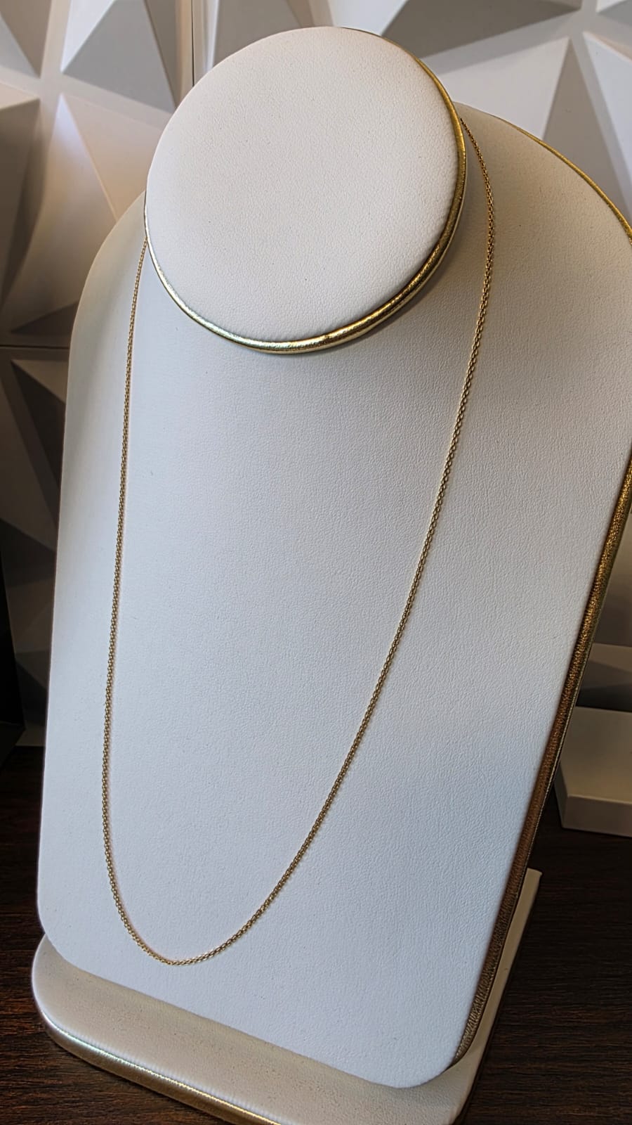 chino link chain in 18K solid gold, studio shot on white necklace display | Gado Jewellers, Mississauga Ontario Fine Jewelry