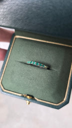 Colombian emerald band ring in Gado green jewelry box, 18K white gold