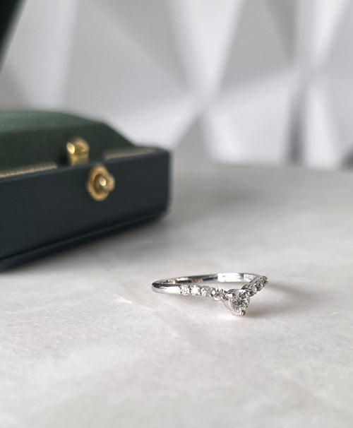 Diamond chevron ring with pavé band in 18K white gold | Gado Jewellers Toronto Fine Jewellery