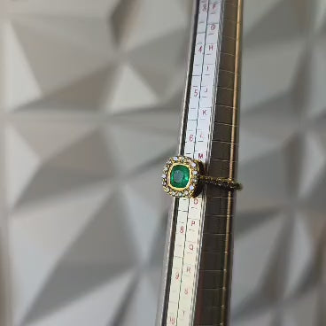Cushion Cut Emerald Ring — Diamond Halo