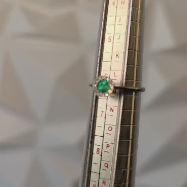 Colombian Emerald Diamond Halo Ring — 18K White Gold